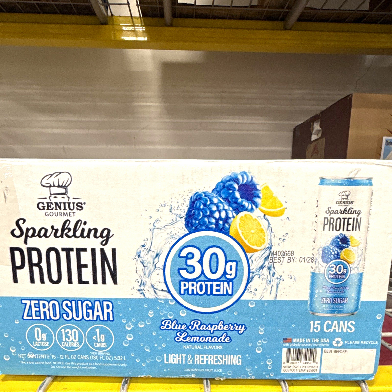 Genius Gourmet Sparkling Protein Blue Raspberry Lemonade 30g Zero Sugar 15x12oz