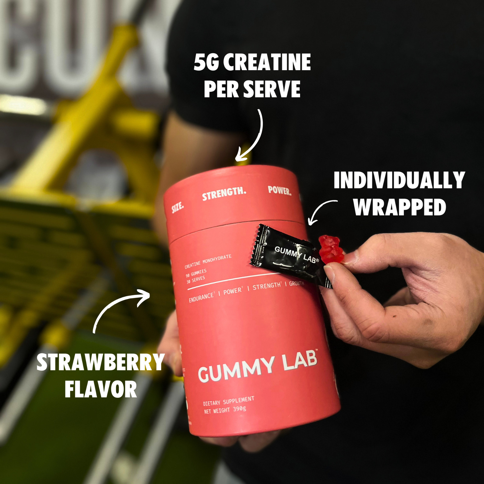 Creatine Monohydrate Gummies 5G Individually Wrapped – Strawberry 30 Serves
