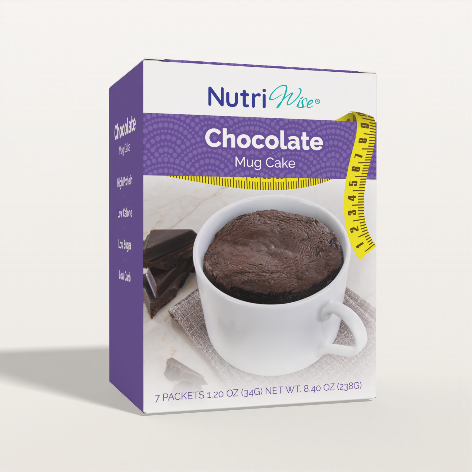 NutriWise Chocolate Mug Cake, High Protein, Low Calorie, Keto Diet Friendly 7ct