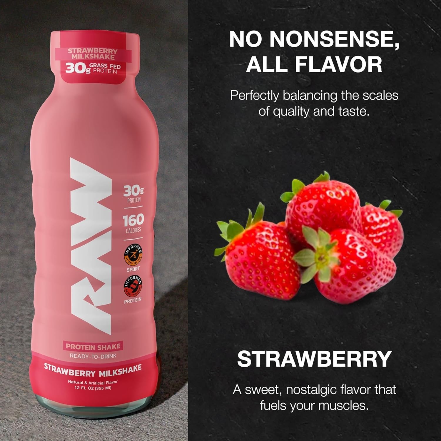 Protein Shake RTD – Strawberry Milkshake – 12 fl oz. (12 Bottles)
