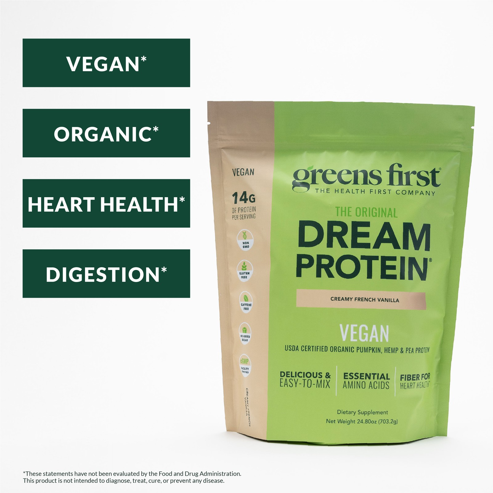 Greens First Dream Protein Plant-Based Vegan Powder – USDA Organic Pumpkin, Hemp