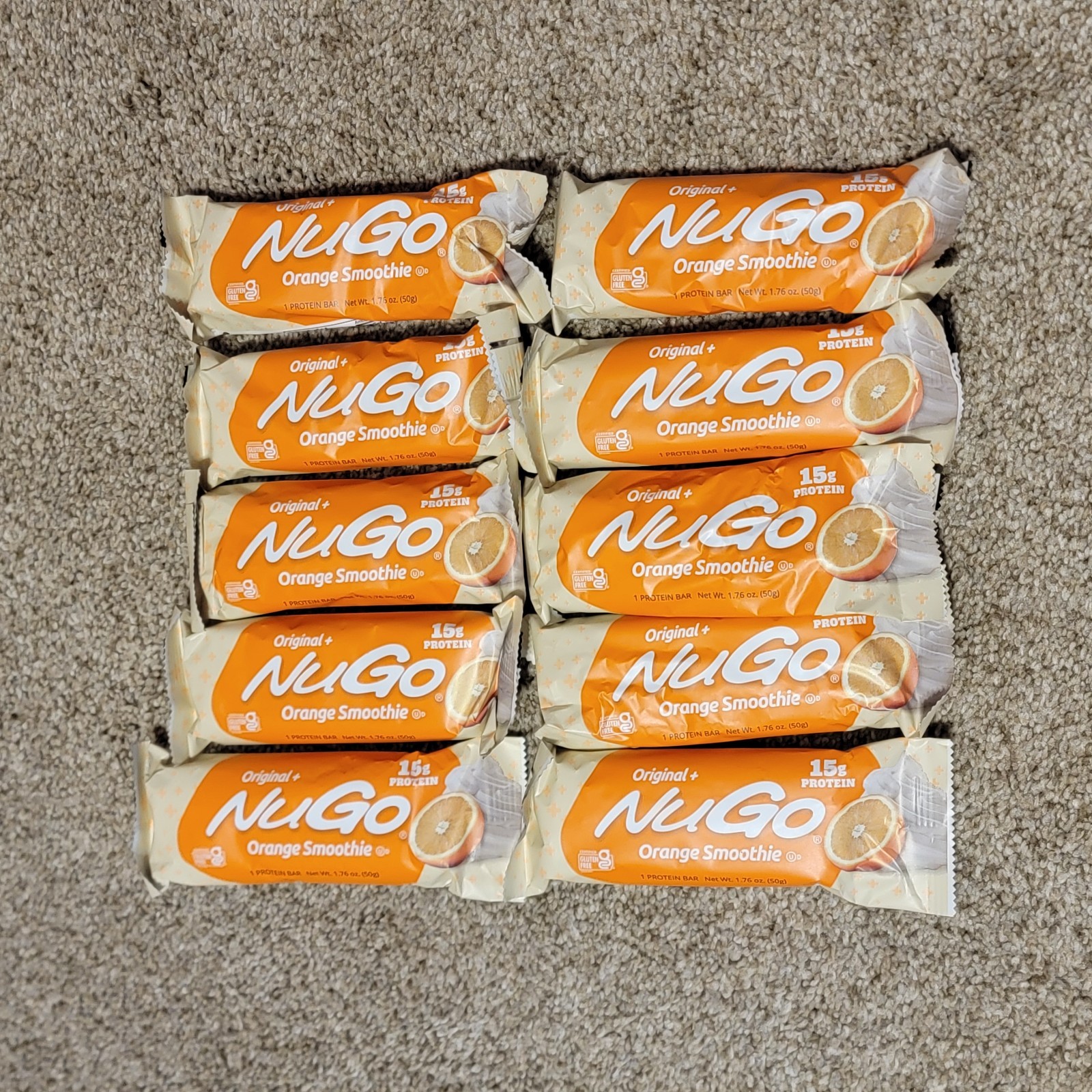 NuGo Orange Smoothie 15g Protein Bar Lot Of 10 Exp 10/2027