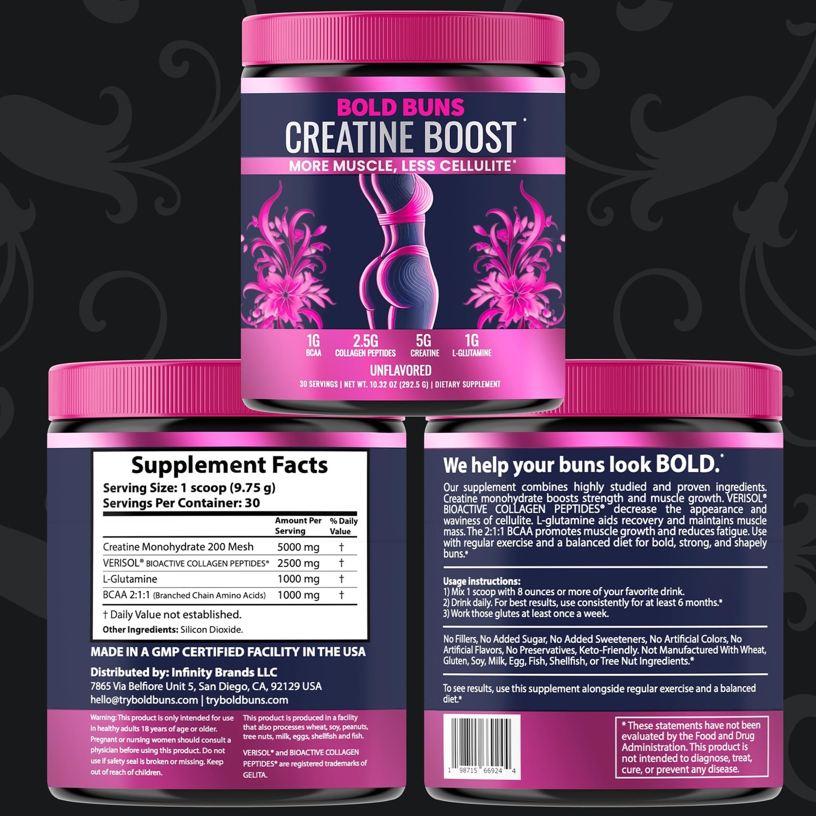 Bold Buns Creatine for Women – Supplement with 12.7 Ounce (Pack of 1), White