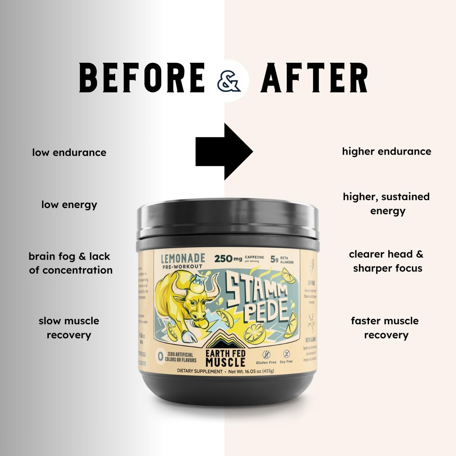 Lemonade Pre Workout Supplement – 250mg Caffeine, 5g Beta Alanine, Citrulline, 2