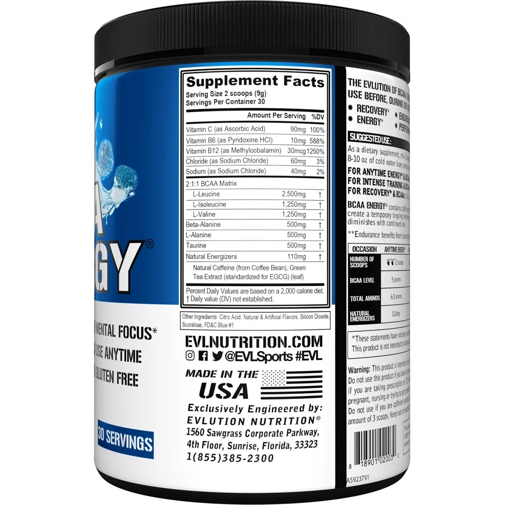 BCAA Energy Powder, 30 Servings, Blue Raz