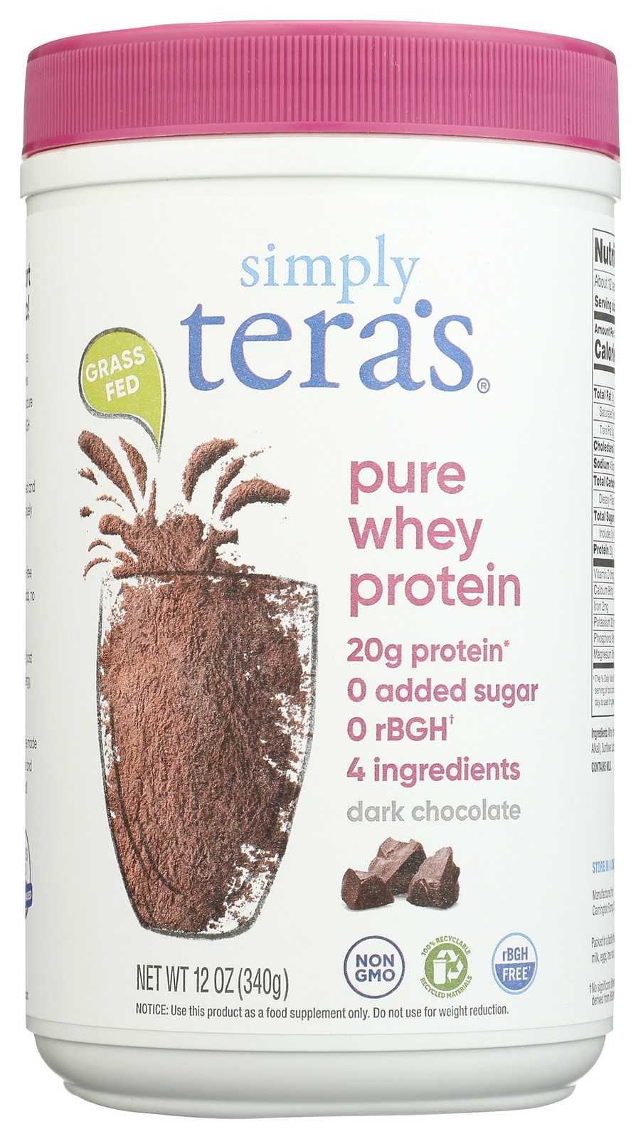 Simply Tera’S Pure Whey Protein Powder Dark Chocolate 12 Oz 2 Pack