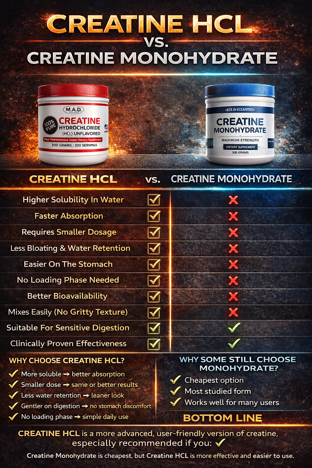 Creatine HCL 200g Micronized Powder No Bloating Strength Supplement