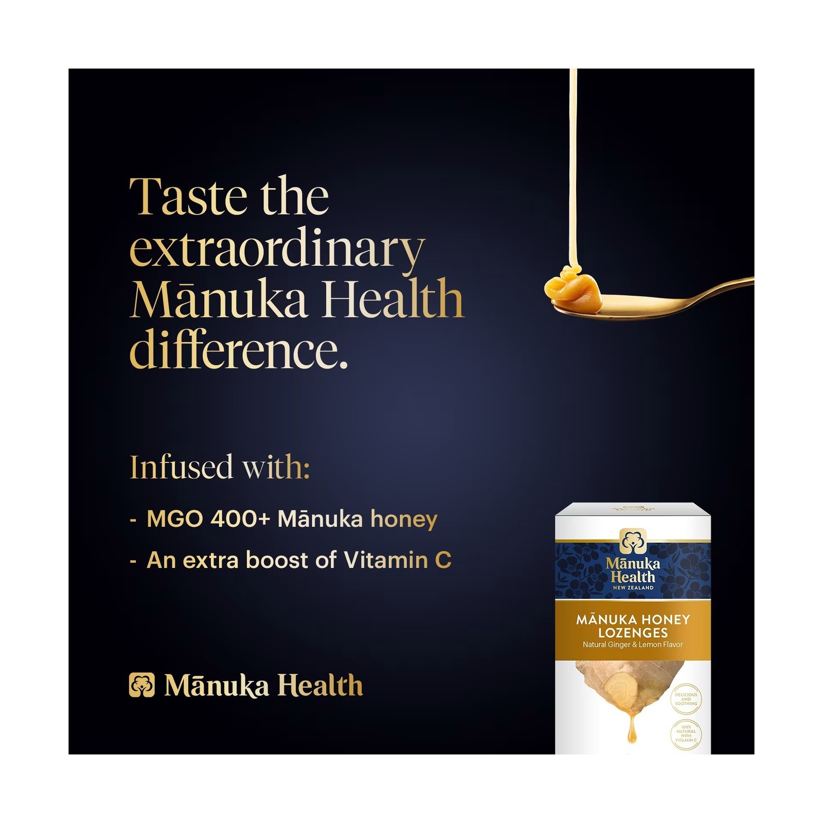 Manuka Health MGO 400+ Manuka Honey Lemon & Ginger Lozenges 65g