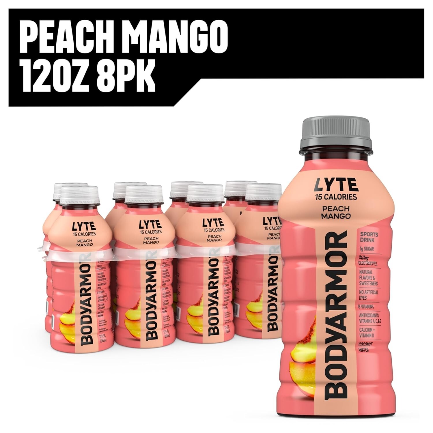BODYARMOR LYTE Sports Drink Low-Calorie, Peach Mango, 12 Fl Oz (Pack of 8)