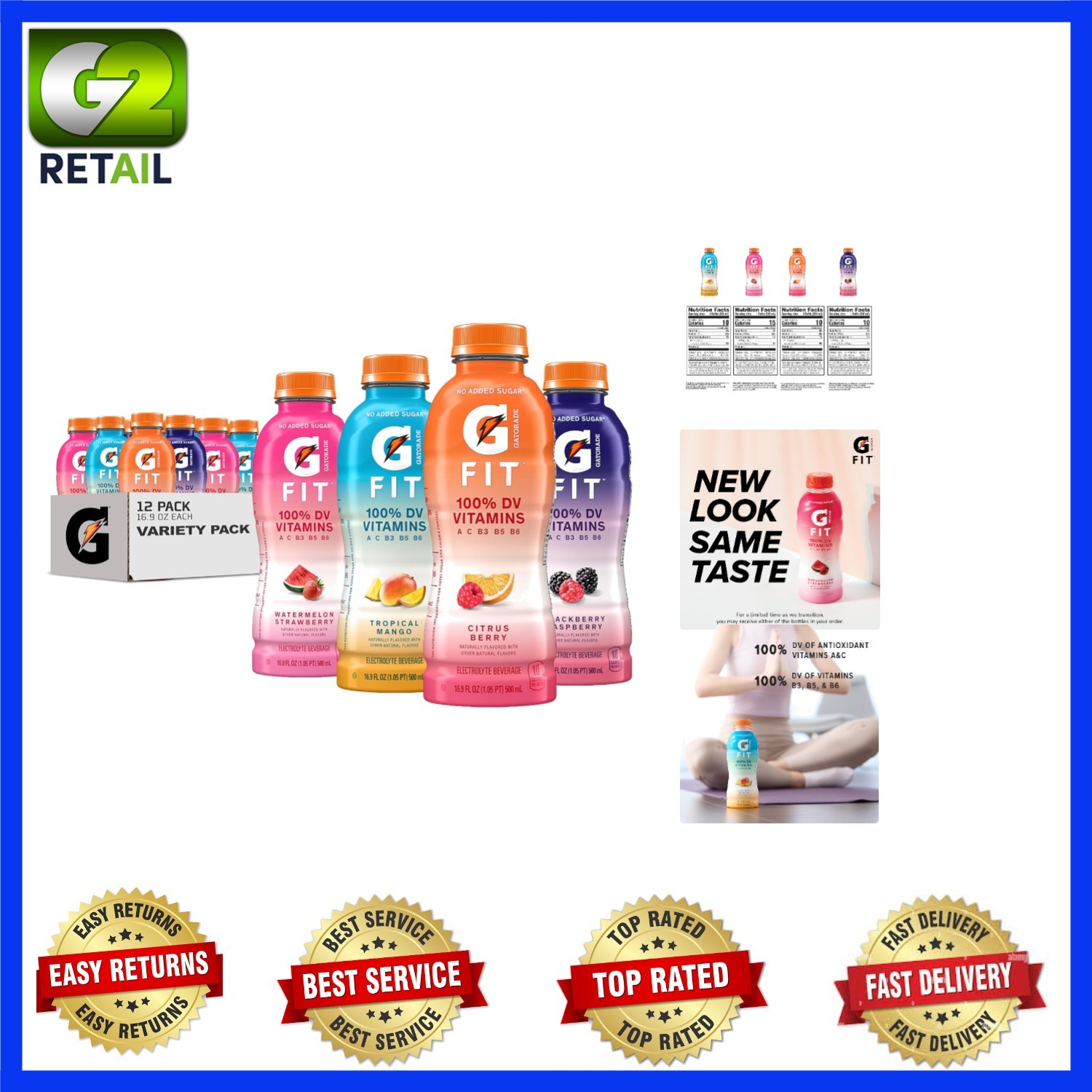 Gatorade Fit Electrolyte 12 Pack – Tropical Mango, Watermelon & More, 16.9 oz