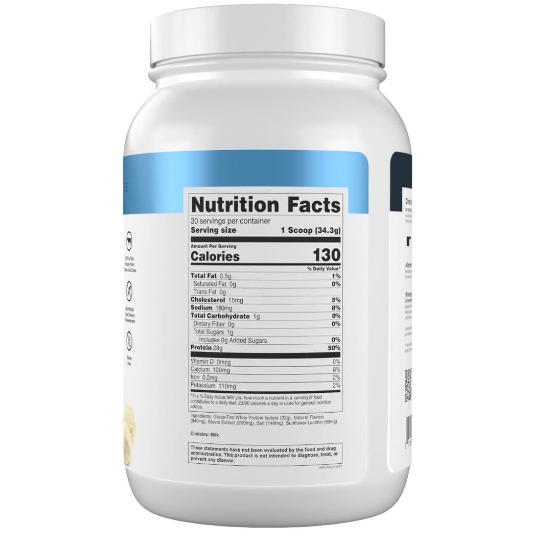 Grass-Fed Whey Protein Isolate – Naturally Flavored, Gluten Free Whey Protein…