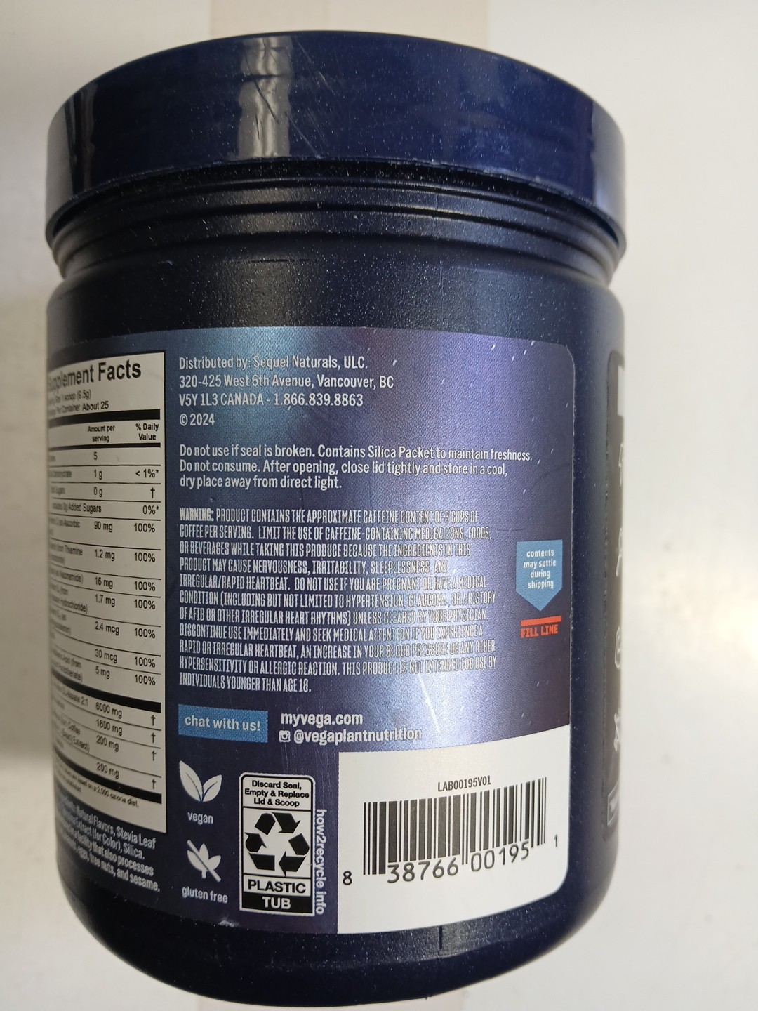 Vega Pre-Workout Energy, 25 Servings, Blue Raspberry, Exp. 12/20/2026