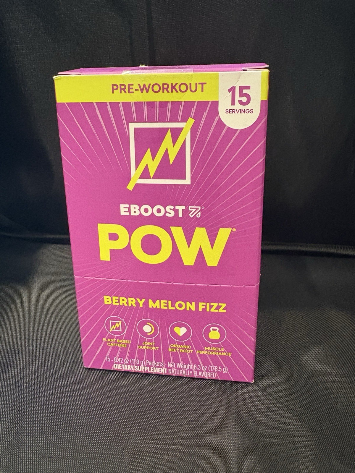 EBOOST POW Clean Energy Pre-Workout Berry Melon Fizz 15 Packets BB 06/25