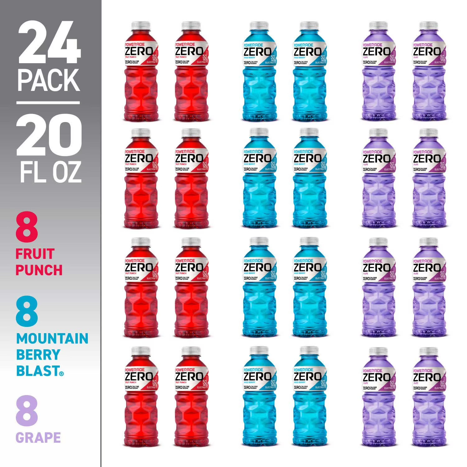 POWERADE ZERO Variety Pack Sports Drink, 20 fl. oz., 24 Pack – Zero Sugar
