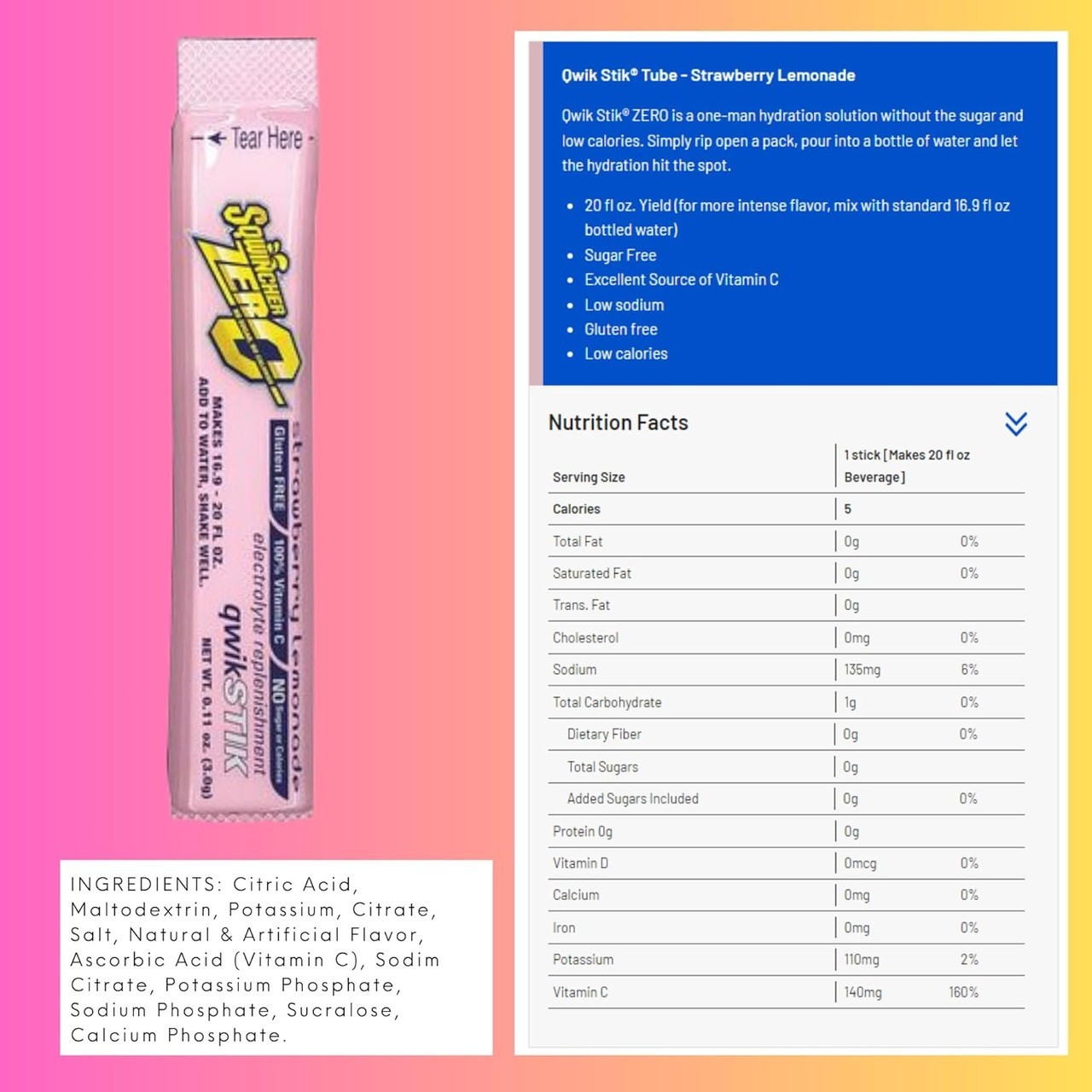 Sqwincher 159060119 Qwik Stik Powder Mix ZERO Assorted Flavors (0.11 oz) (Case)