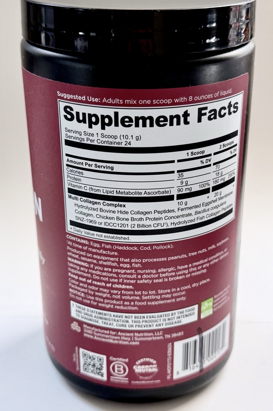 Ancient Nutrition Multi Collagen Protein Powder 10 Types Unflavored 24 Serv
