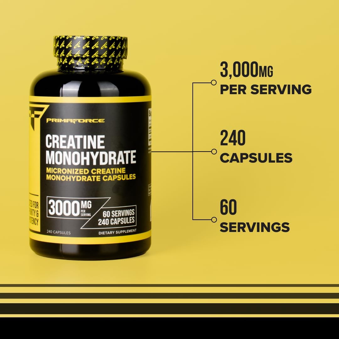 Primaforce Creatine Monohydrate Capsules 240 Capsules, 3,000mg per Serving, …