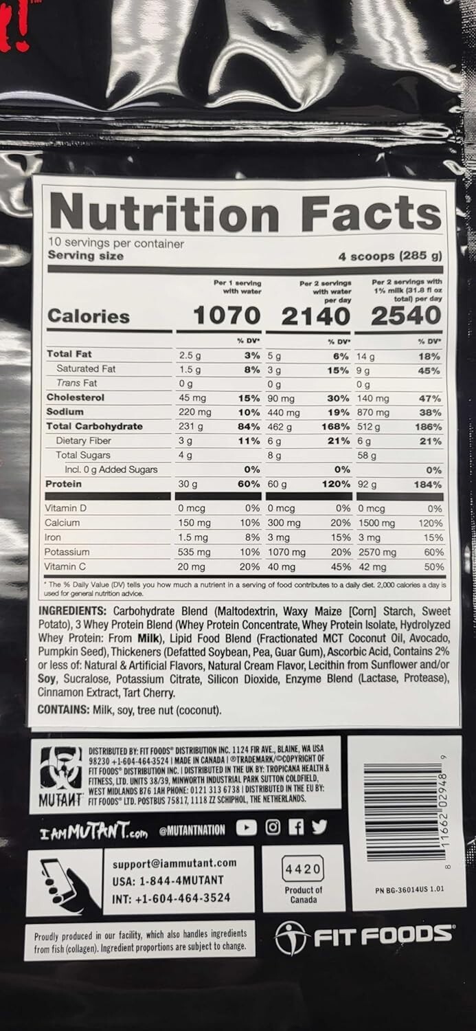 Mutant Mass Extreme Gainer – Whey Protein Powder – Build Muscle Size and Strengt