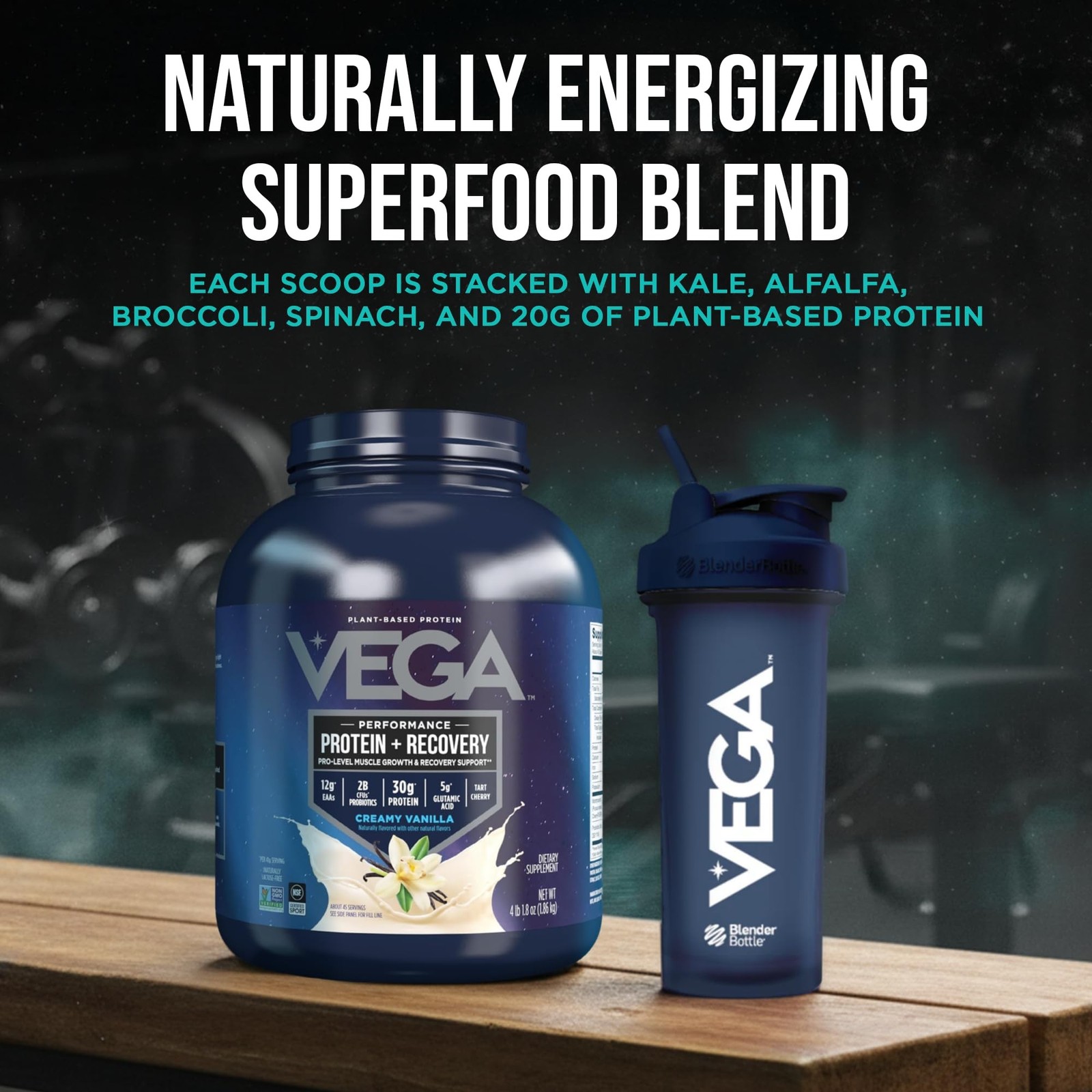 Vega Protein + Recovery, Vanilla – 30g Vegan Protein, Dairy & Gluten Free,