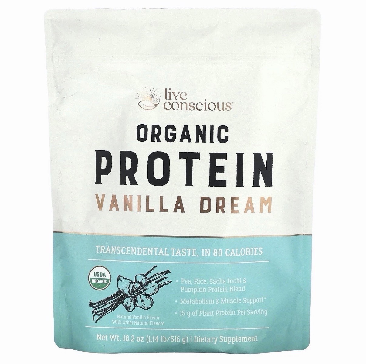 Live Conscious Vegan Protein Vanilla Dream 18.4 oz 520g BB 01/2027 New