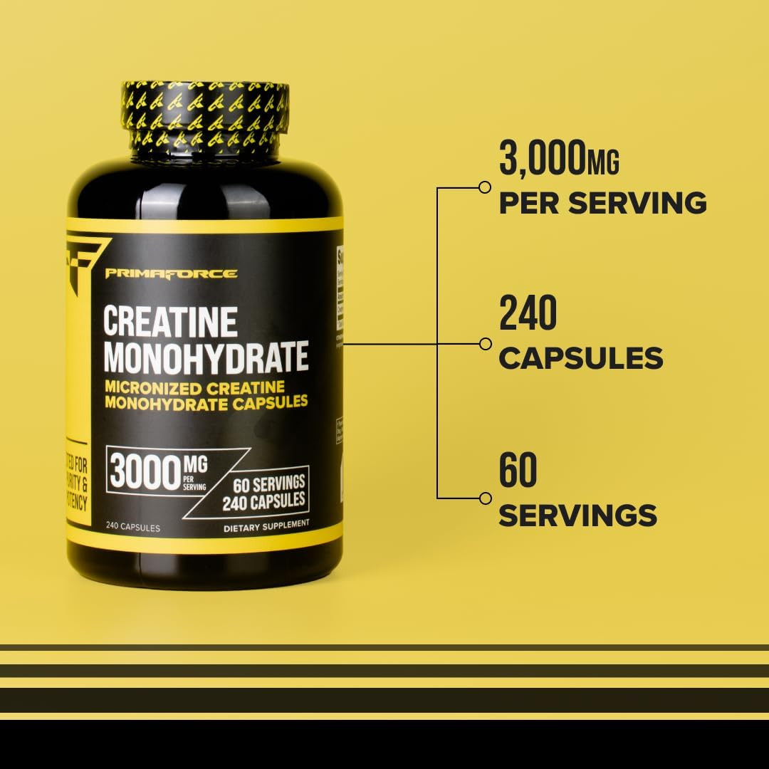 Creatine Monohydrate Capsules – 240 Capsules, 3,000Mg per Serving, Gluten Free a