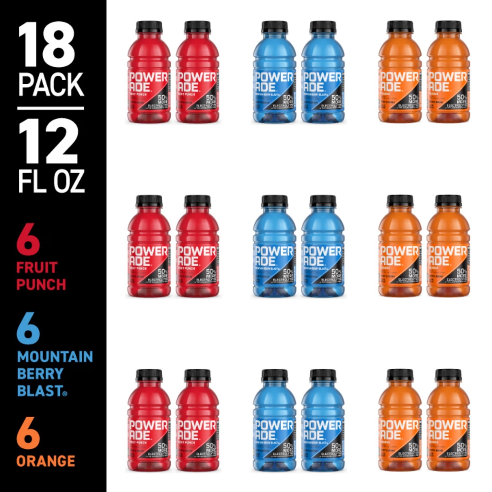 POWERADE Variety Pack Sports Drink Electrolyte Hydration 12 fl oz 18 Pack Cans
