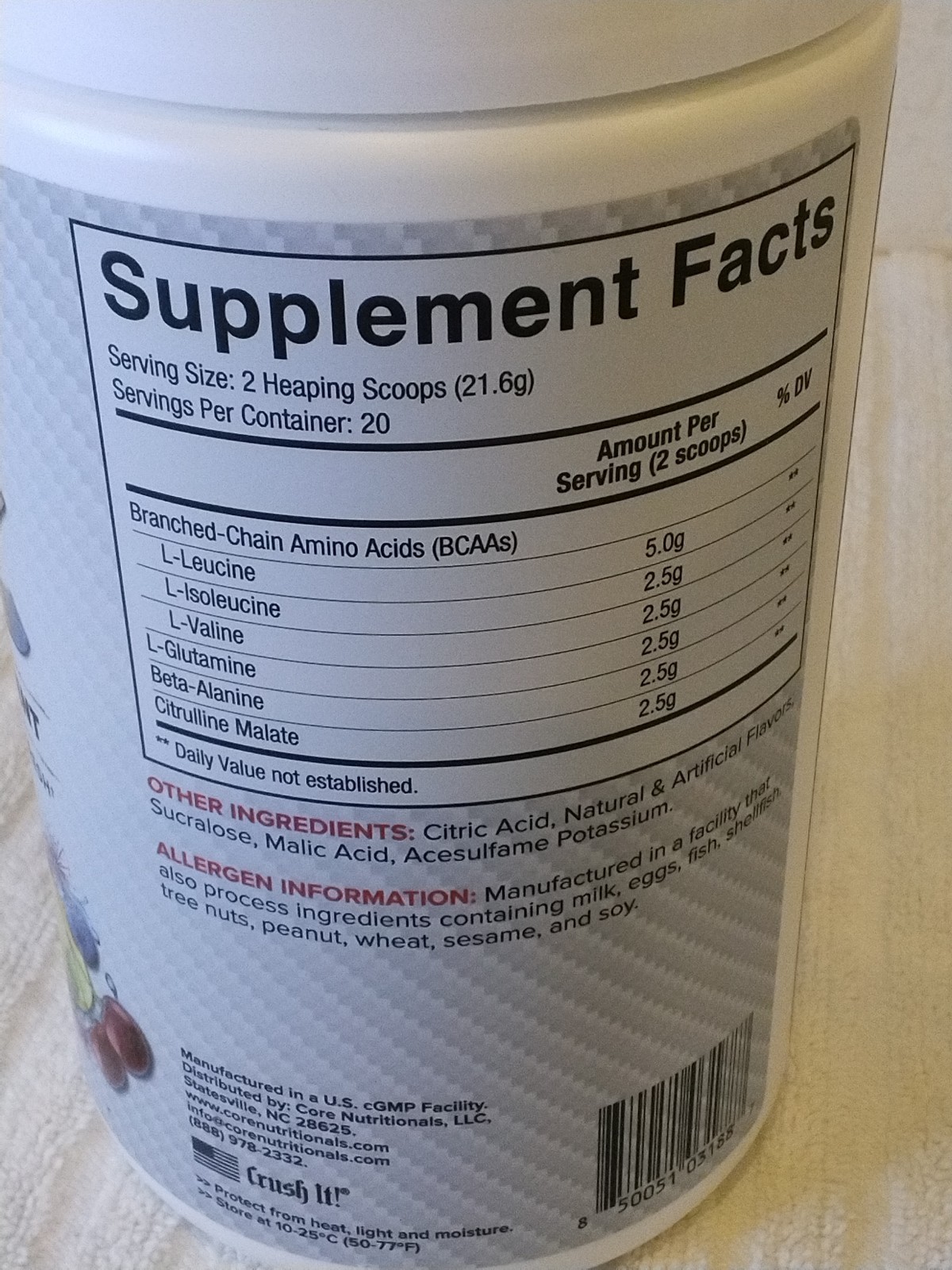 Core Nutritionals Platinum ABC Advanced BCAA Supplement Patriot Pop BBD 08/28
