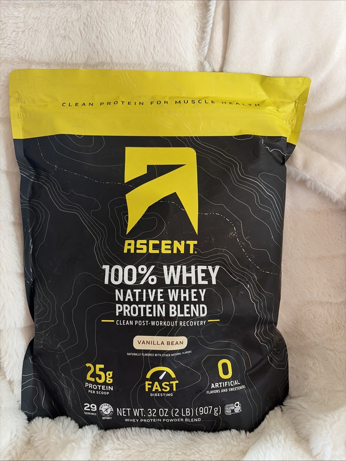 Ascent 100% Whey Protein Powder Post Workout Vanilla Bean 2 lb 02/04/2027
