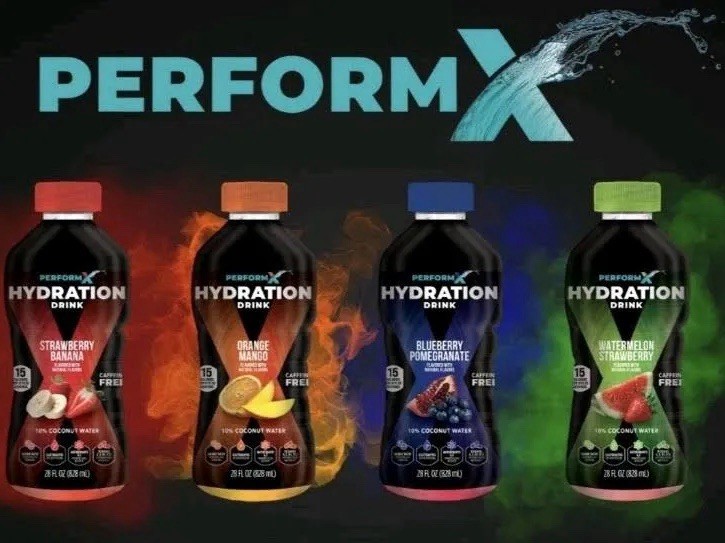 PerformX Hydration Drink 28 fl oz Caffeine-Free Strawberry Banana, Orange Mango