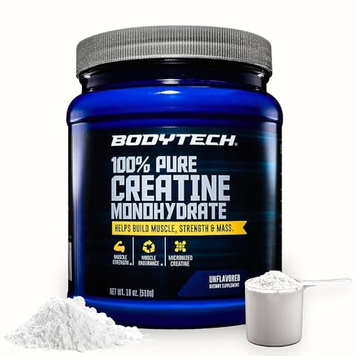 BodyTech Creatine Monohydrate Powder, Unflavored Micronized Creatine Formula for