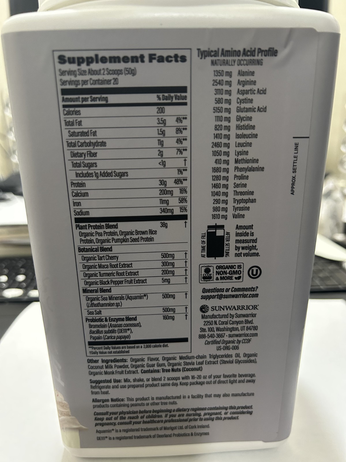 Sunwarrior Sport Organic Active Protein Powder Cake Batter Plant Based