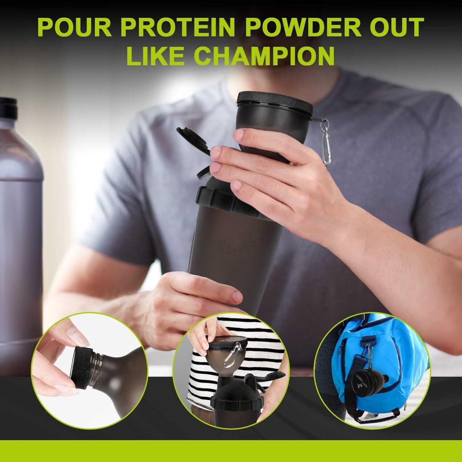 [4 Pack] Funnels for Filling Water Bottles with Protein Powder, 3 Compartment Pi