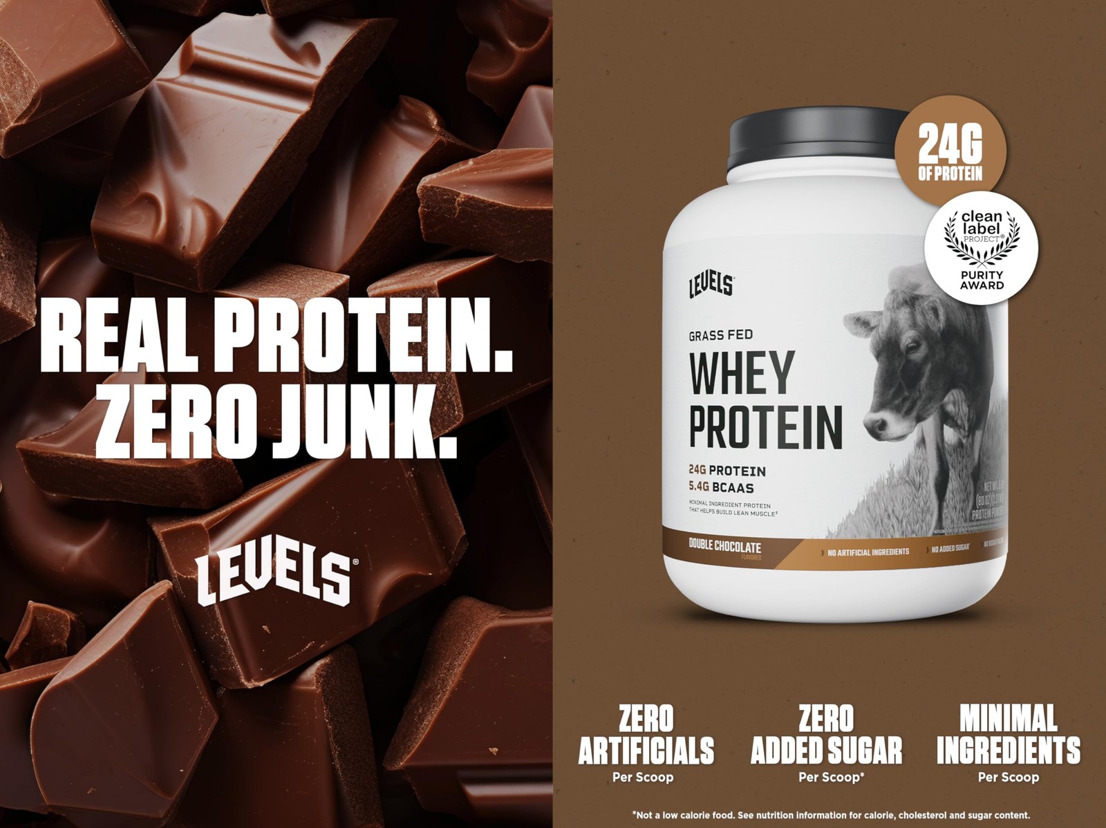 Levels Grass Fed Whey Protein Powder No Artificials 24G of Protein Double Cho…
