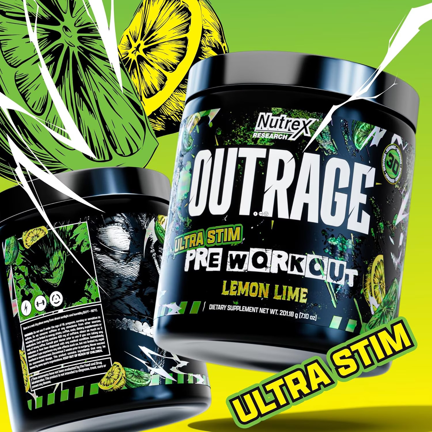 Nutrex Research OUTRAGE Lemon Lime High Intensity Pre Workout Powder 30 Servings