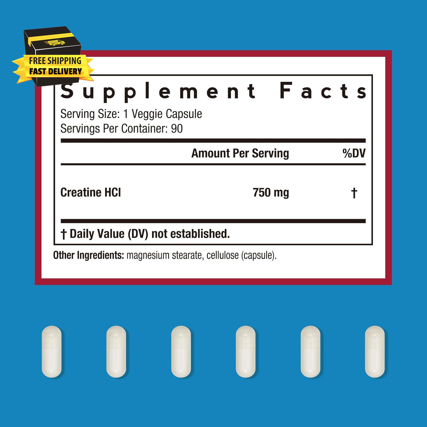 Creatine Hcl Capsules, 750 Mg, Creatine Hydrochloride for Women & Men, Strength