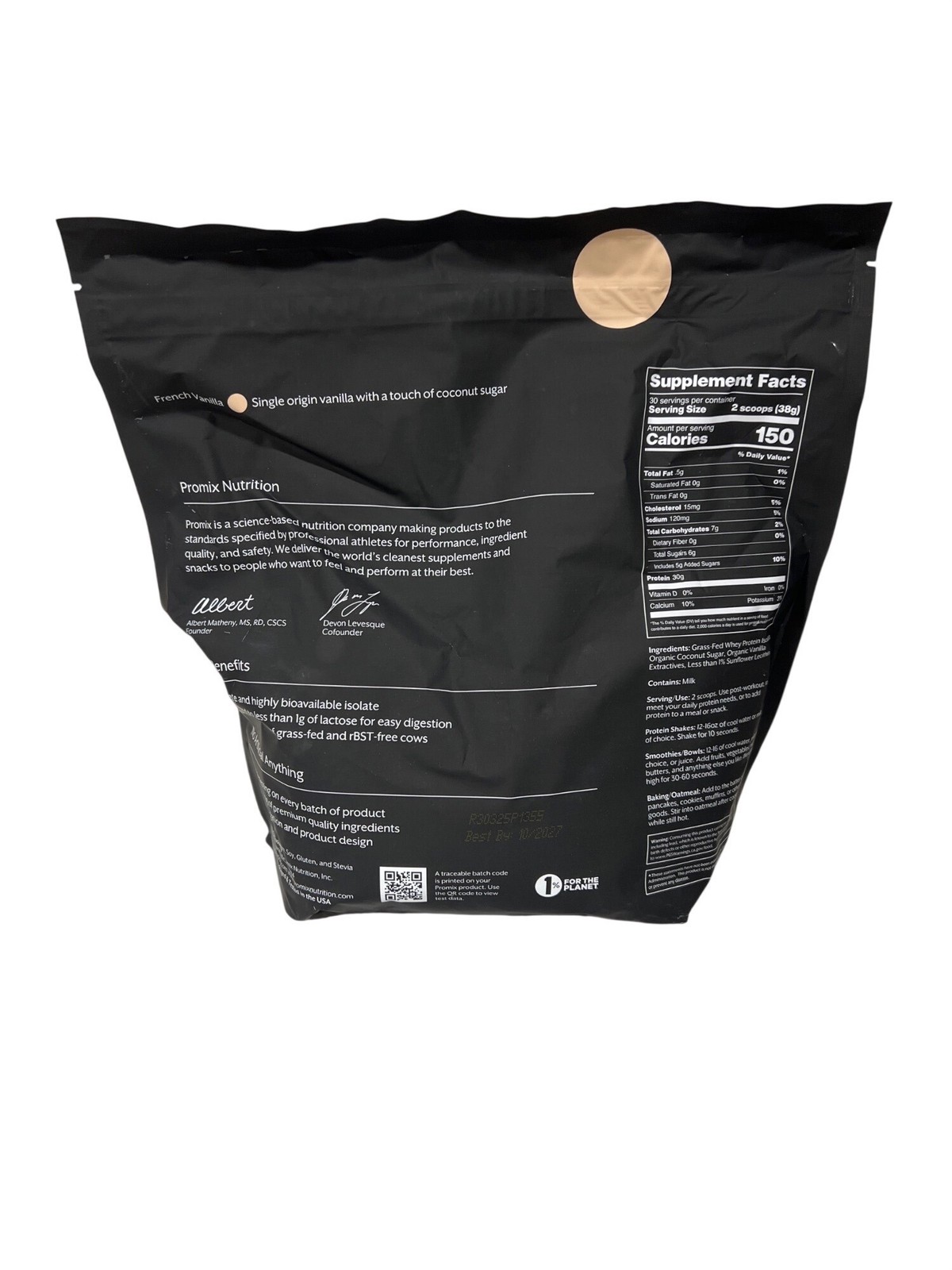 Promix French Vanilla Grass-fed Whey Isolate 2.5lbs 10/2027 30 Servings