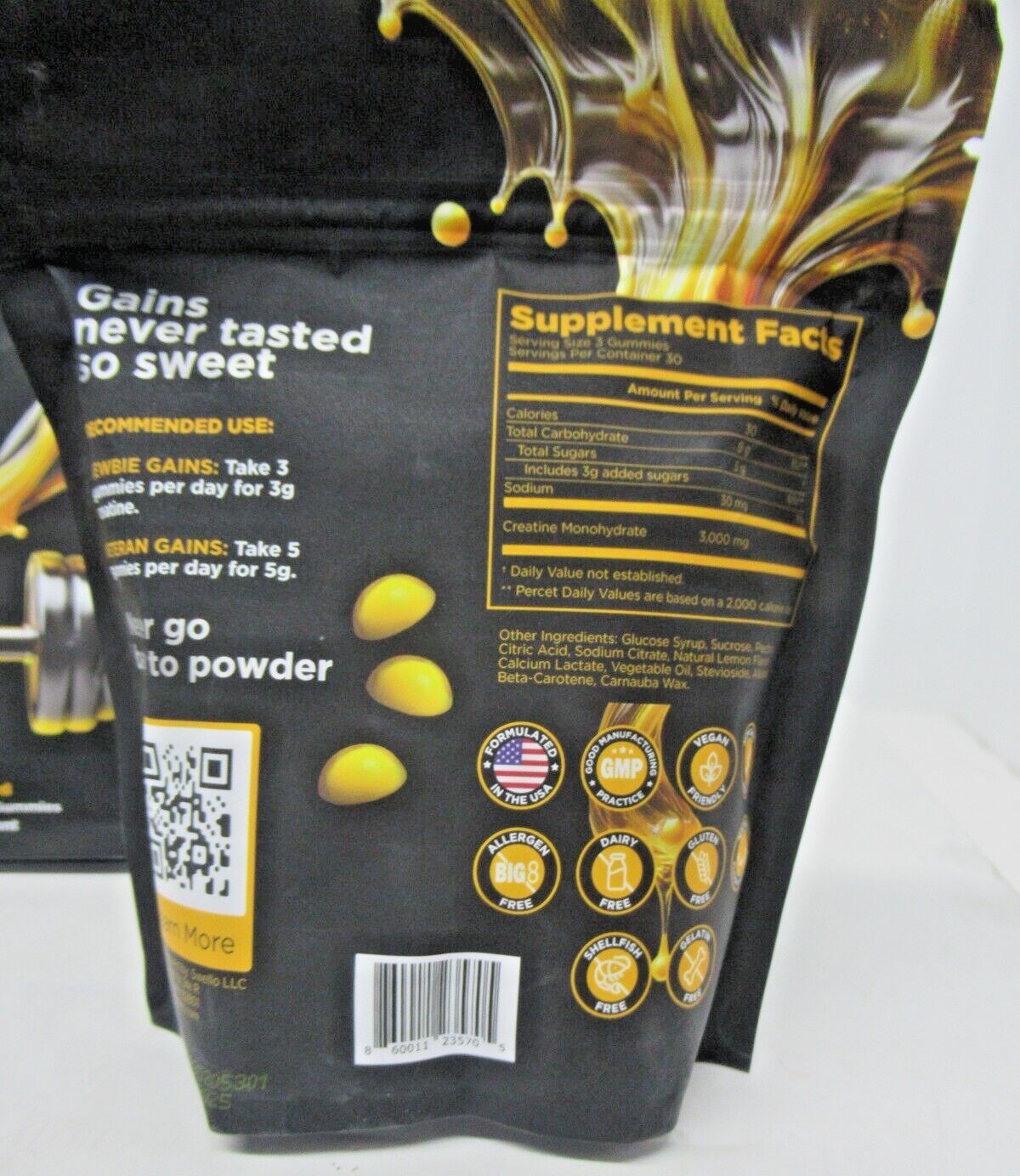 GYMMIES Creatine Gummies 120 servings, Lemon Flavored 3g-5g
