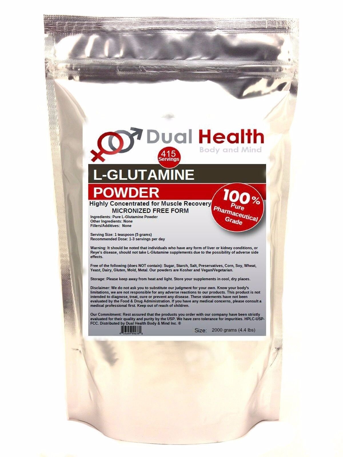 L-GLUTAMINE 2kg (4.4 lbs) Powder Free Form Kosher Kosher Bodybuilding Recovery