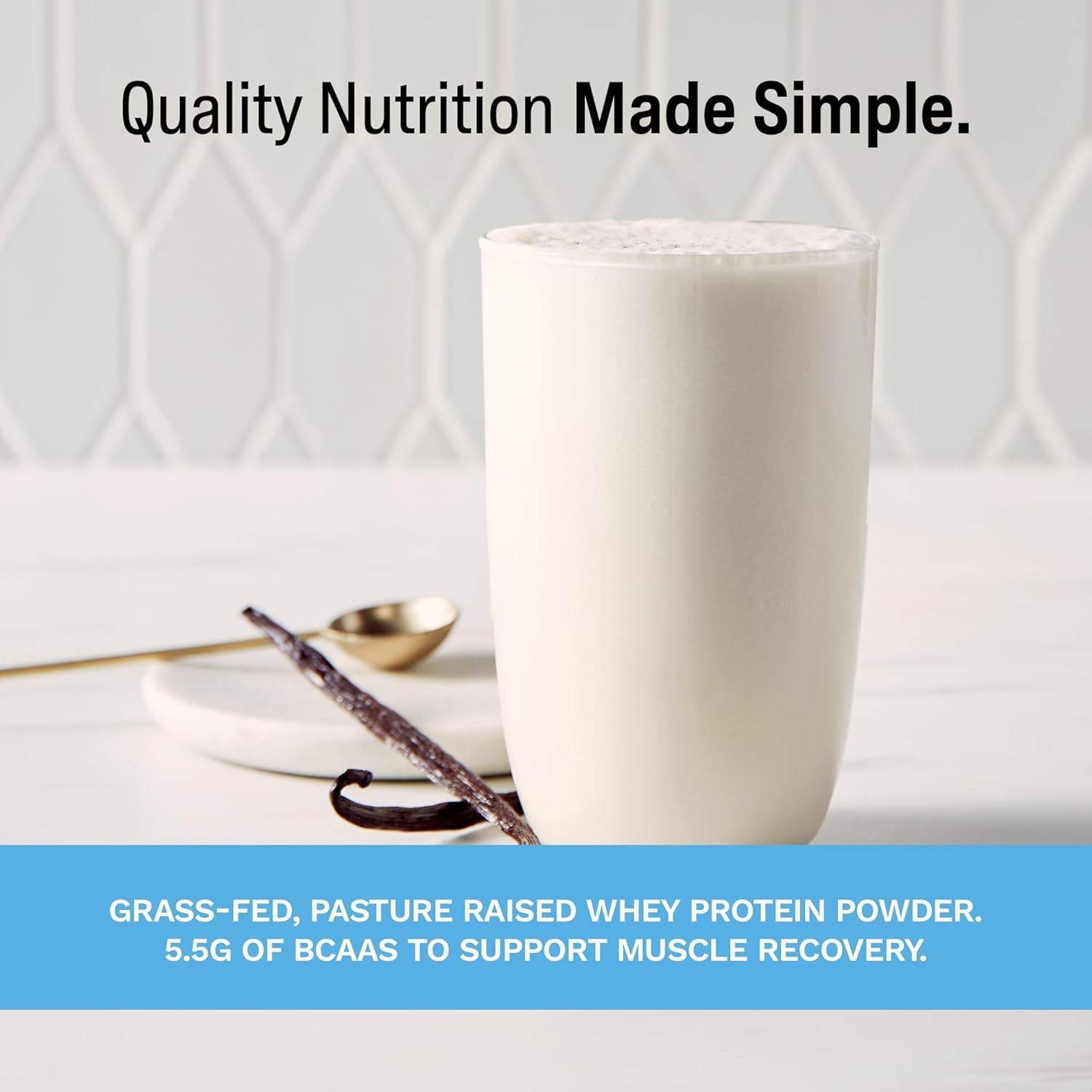 Grass-Fed Whey Protein Powder – Vanilla | 25G Protein No Artificial Flavors, Col