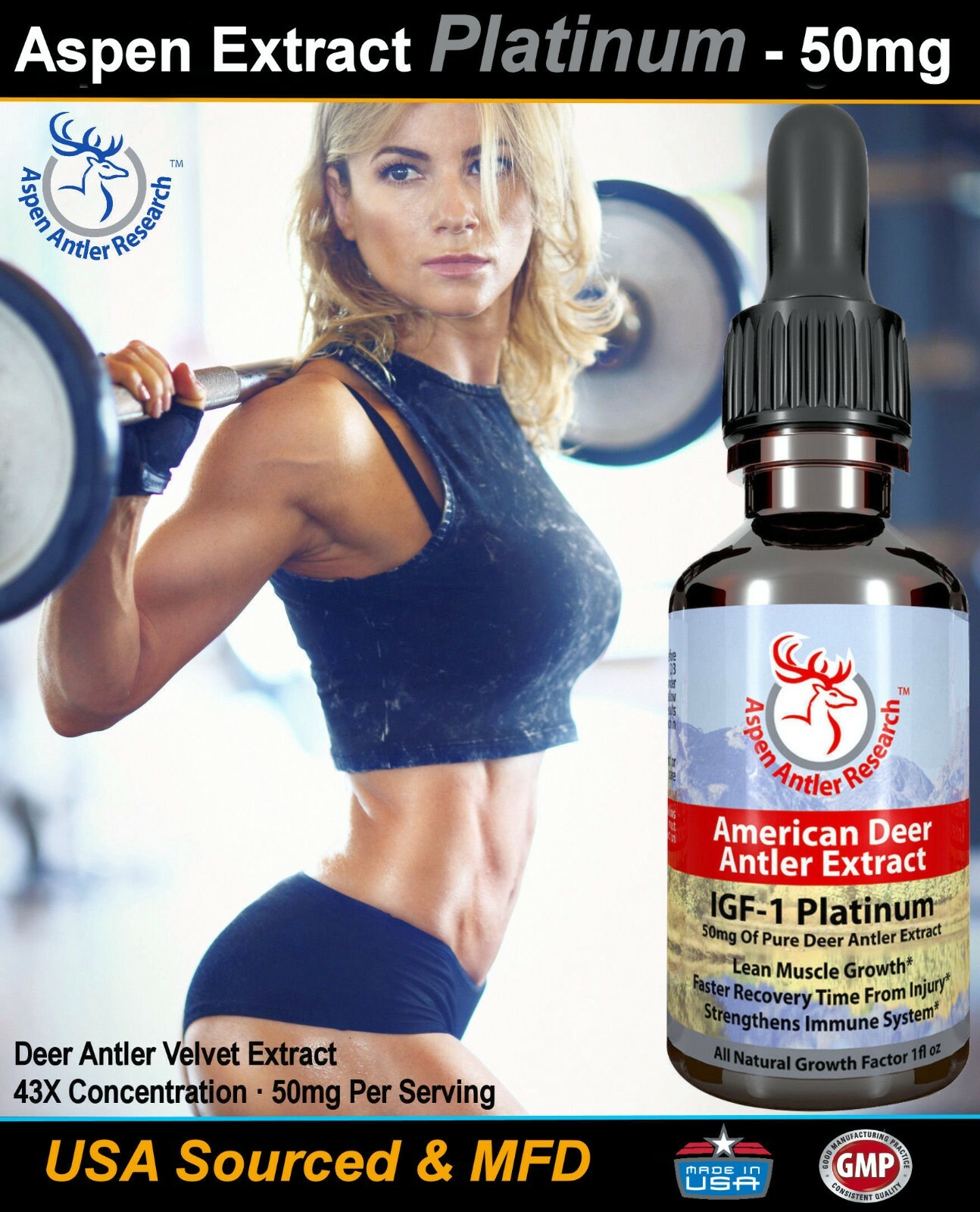 Deer Antler Velvet Extract IGF-1 Platinum 50mg 100% American Antler Velvet!
