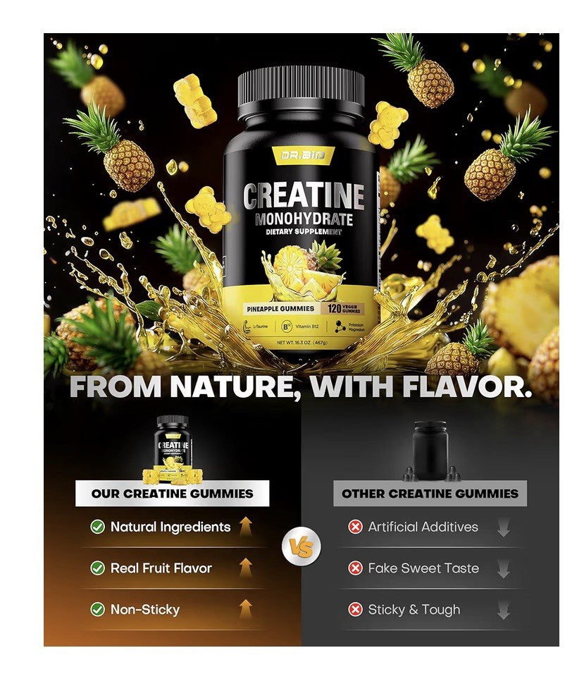 Creatine Monohydrate Gummies Strength & Athletic Performance 5g 120 Gummy USA