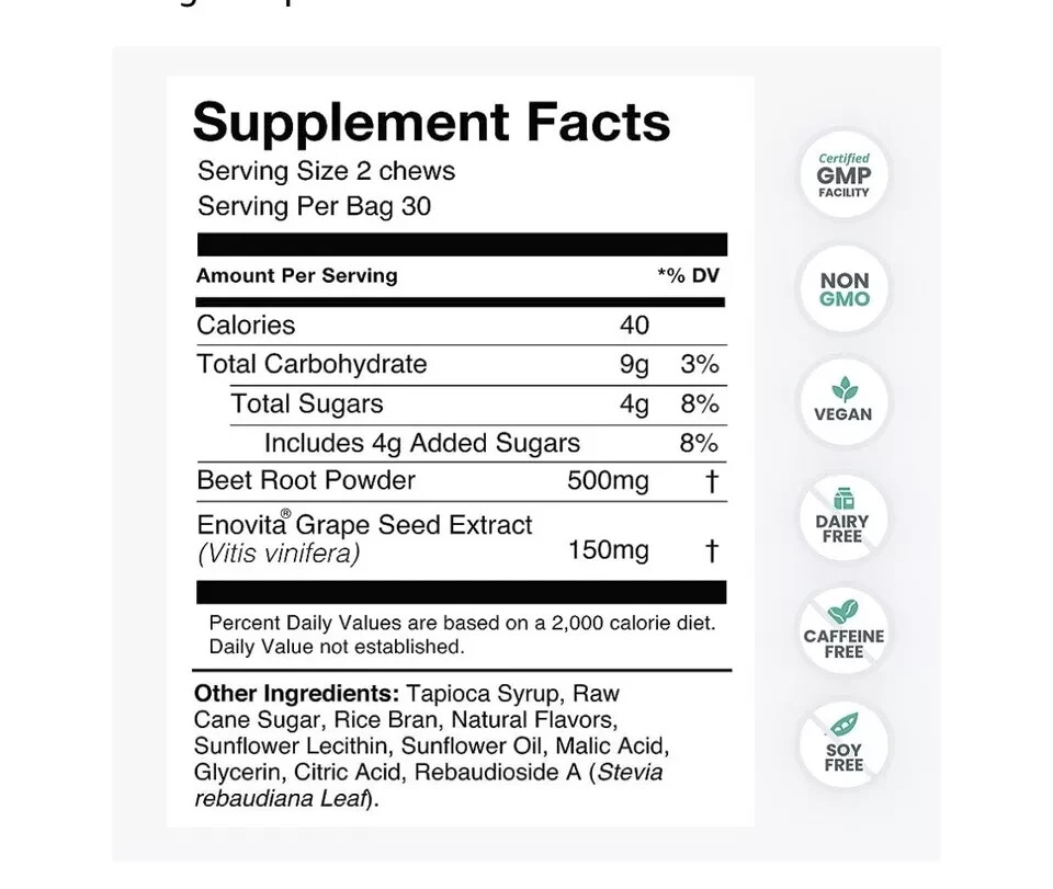 (2 Bag) HumanN SuperBeets Grape Seed Soft Chews -Total 120 Count. New Packaging