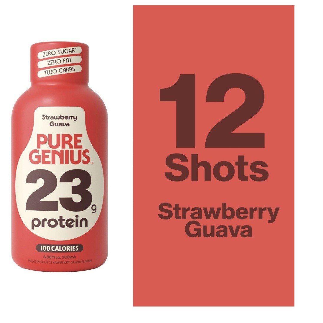 12 PACK Pure Genius Strawberry Guava Protein Shots 23g KETO Gluten & Sugar Free