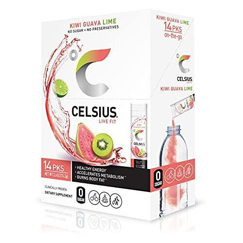 CELSIUS Kiwi Guava Lime On-the-Go Powder Stick Packs Zero Sugar 14 Sticks – NEW!