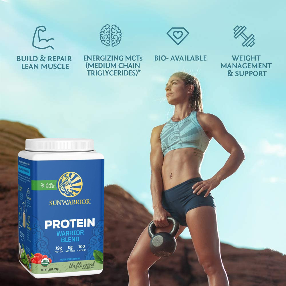 Sunwarrior Warrior Blend Organic Vegan Protein Powder BCAA Unflavored 1.65 lbs