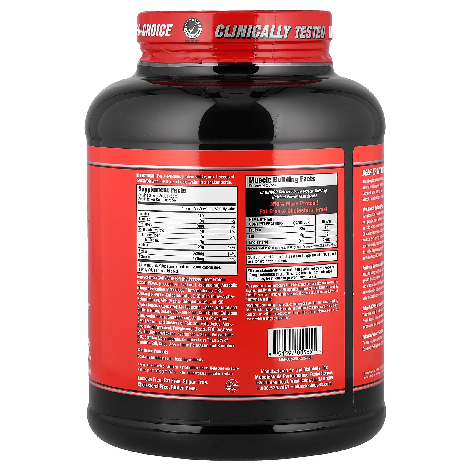 Carnivor, Bioengineered Beef Protein Isolate, Chocolate Peanut Butter, 4.14 lbs