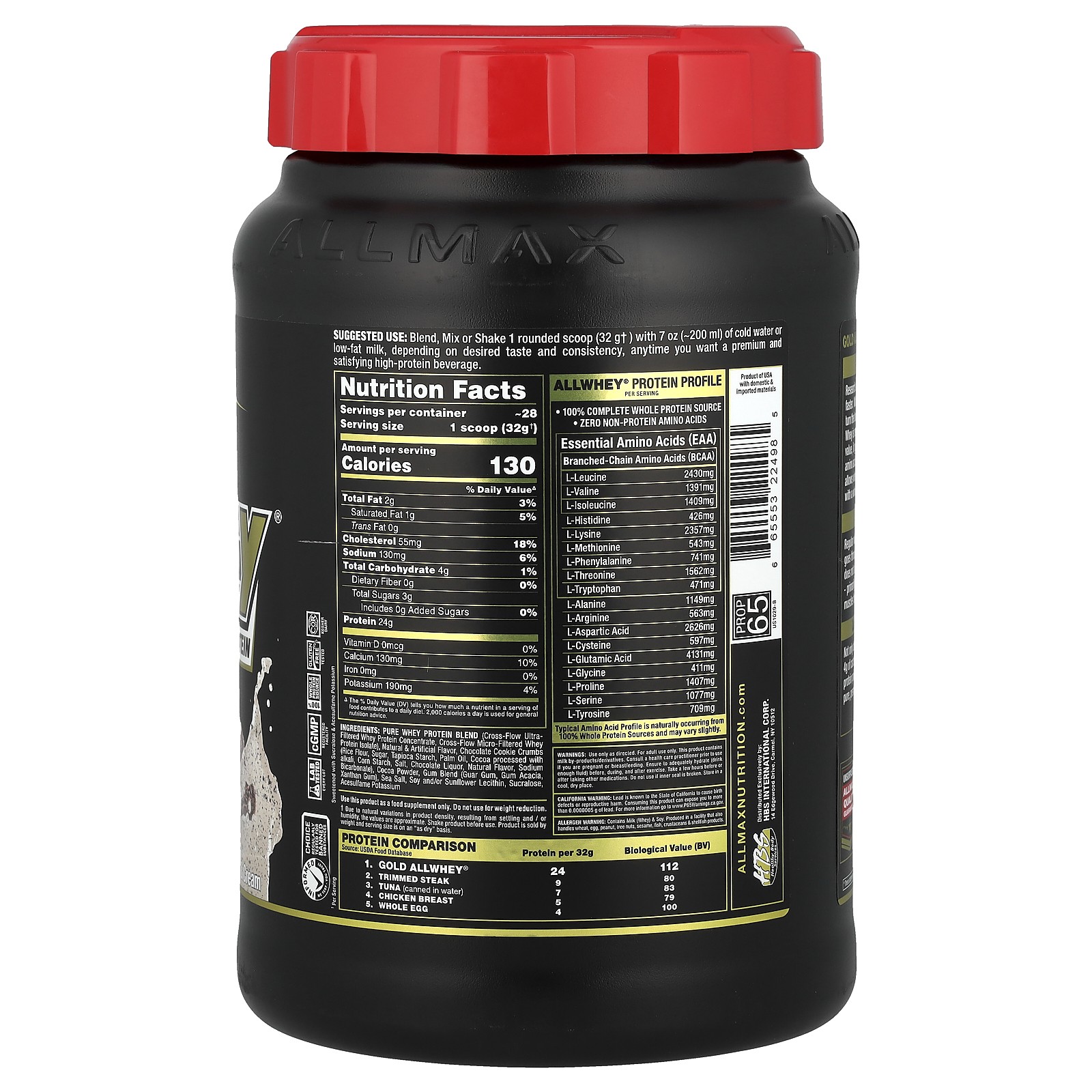 Gold AllWhey, 100% Premium Whey Protein, Cookies & Cream, 32 oz (907 g)