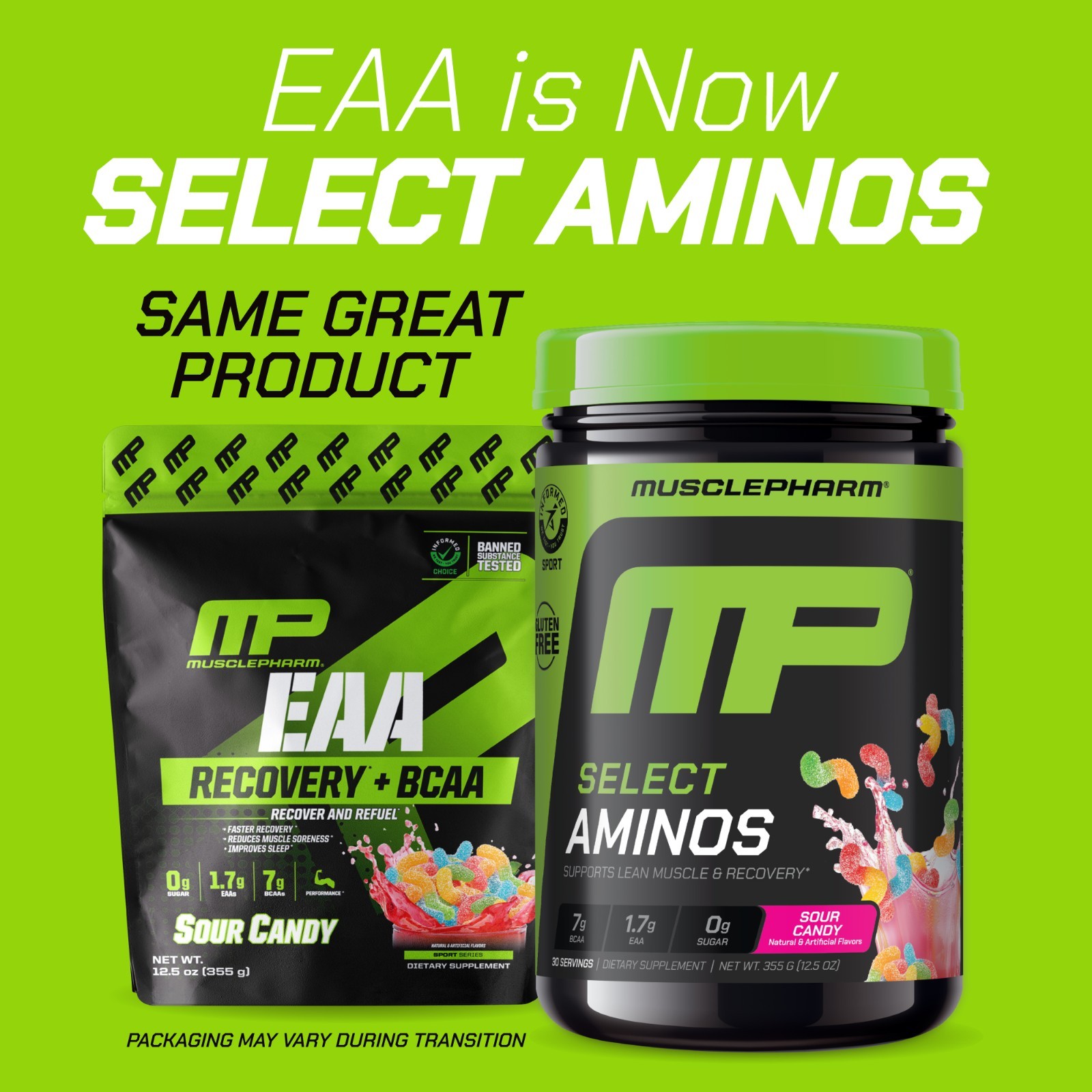 MusclePharm EAA + BCAAs, Post Workout Essential Amino Acids-Sour Candy Flavor
