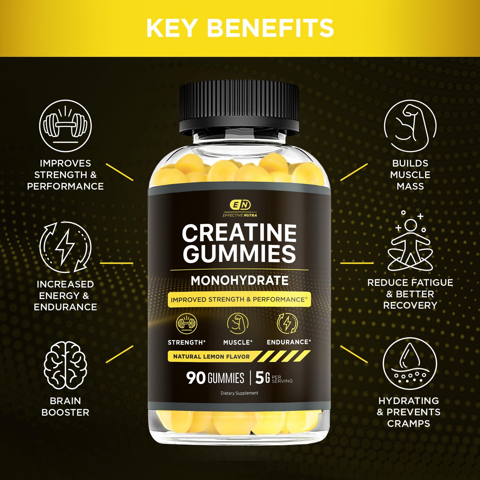 Creatine Monohydrate Gummies – 1g Creatine per Gummy – Vegan Muscle & Strengt…