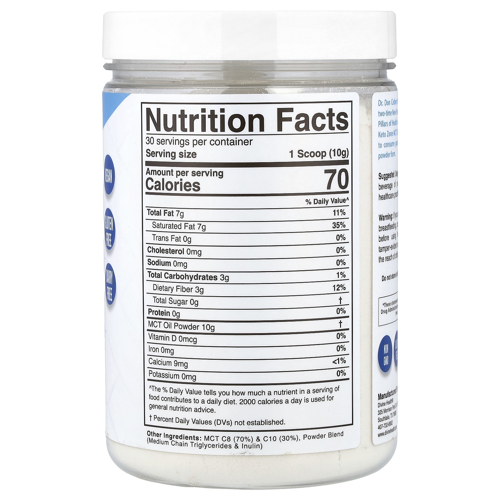 Dr. Colbert’s Keto Zone, MCT Oil Powder, Unflavored, 10.58 oz (300 g)